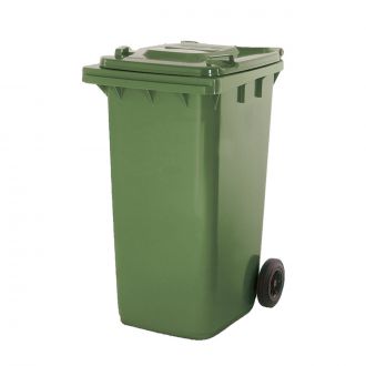 Contenedor de residuos verde con tapa y ruedas - 360 L